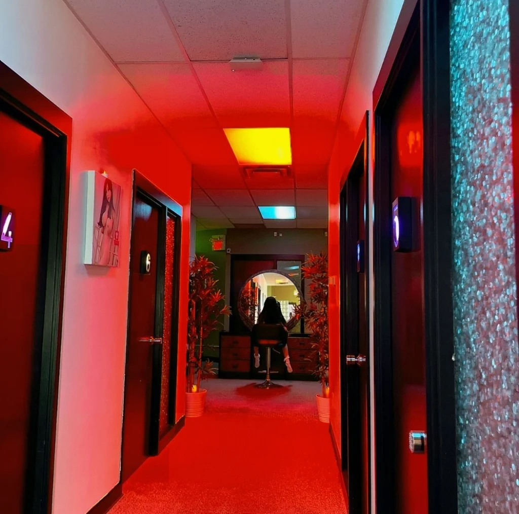This is a depiction of the hallway inside the adult sex parlour Ohmydoll Edmonton