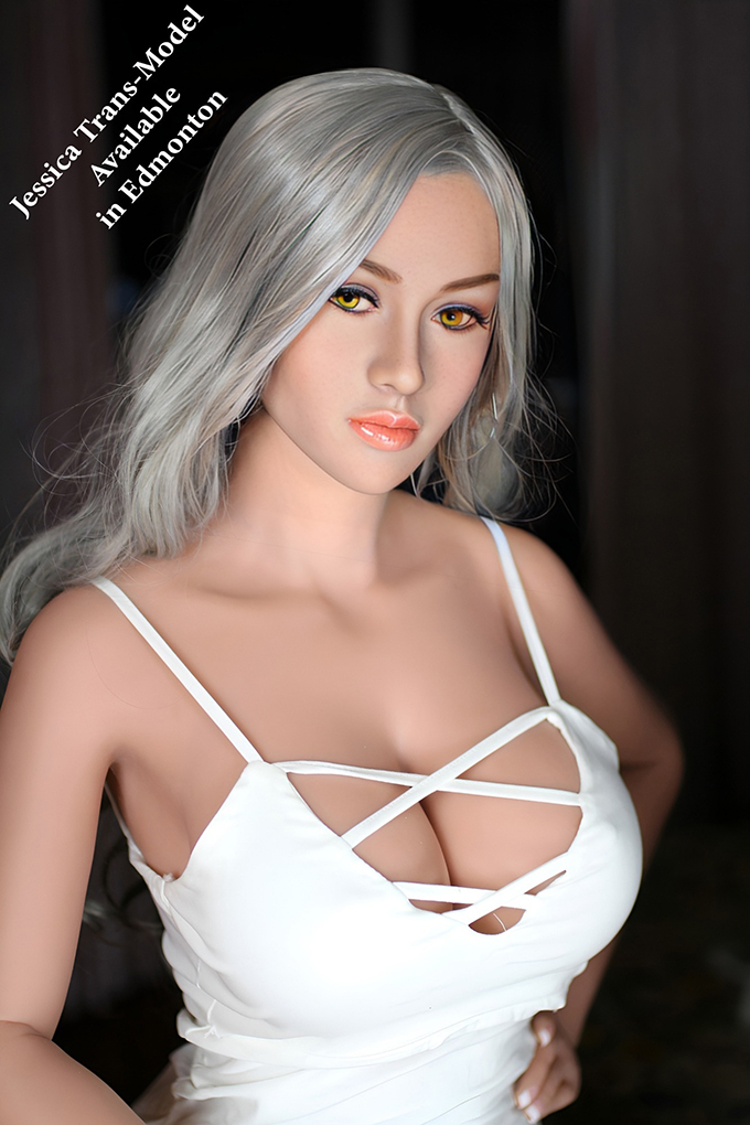 Model trans love doll with grey hairs and green eyes
