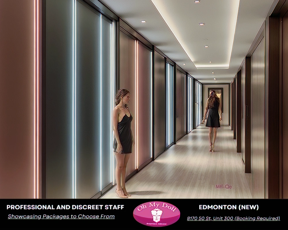 This picture shows the hallway of erotic sex parlour inside one Ohmydoll location
