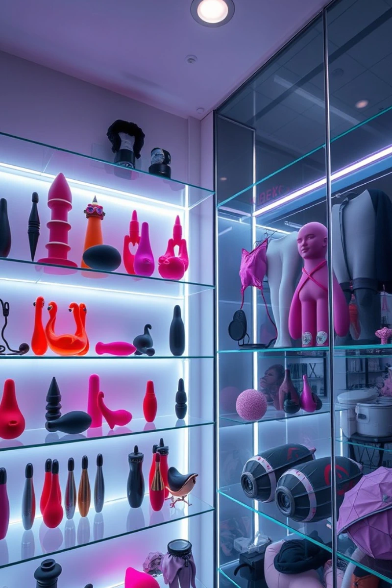 An adult store inside Ohmydoll near Montreal and Edmonton, showcasing a variety of advanced sex tech toys for an enhanced sexual experience.